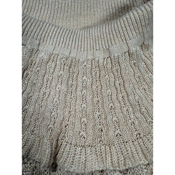 Free People Crazy In Love Ruffle Sweater Beige Size MED Ruffle Sleeve - Picture 5 of 10